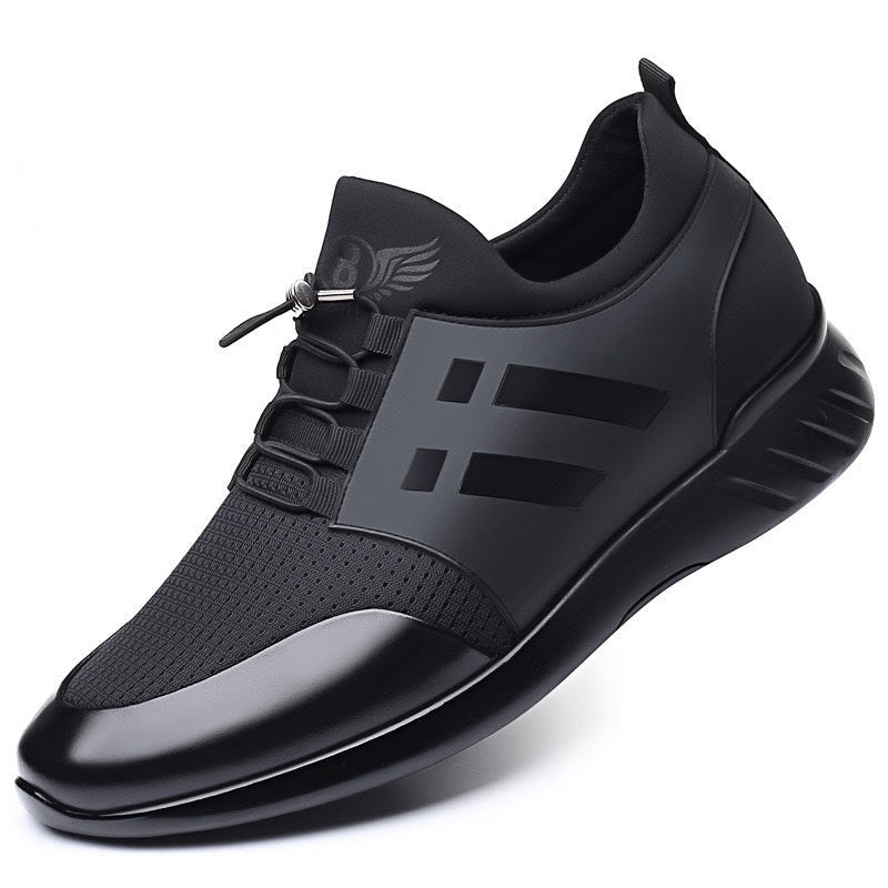 Black shoe with a 8CM internal height increase label on a white background
