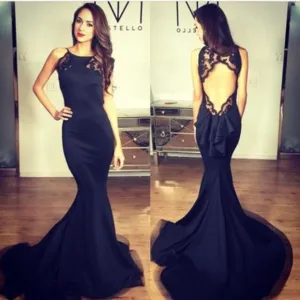 black prom dress, long prom dress, formal prom dress, open back prom dress, charming evening gown, BD47
