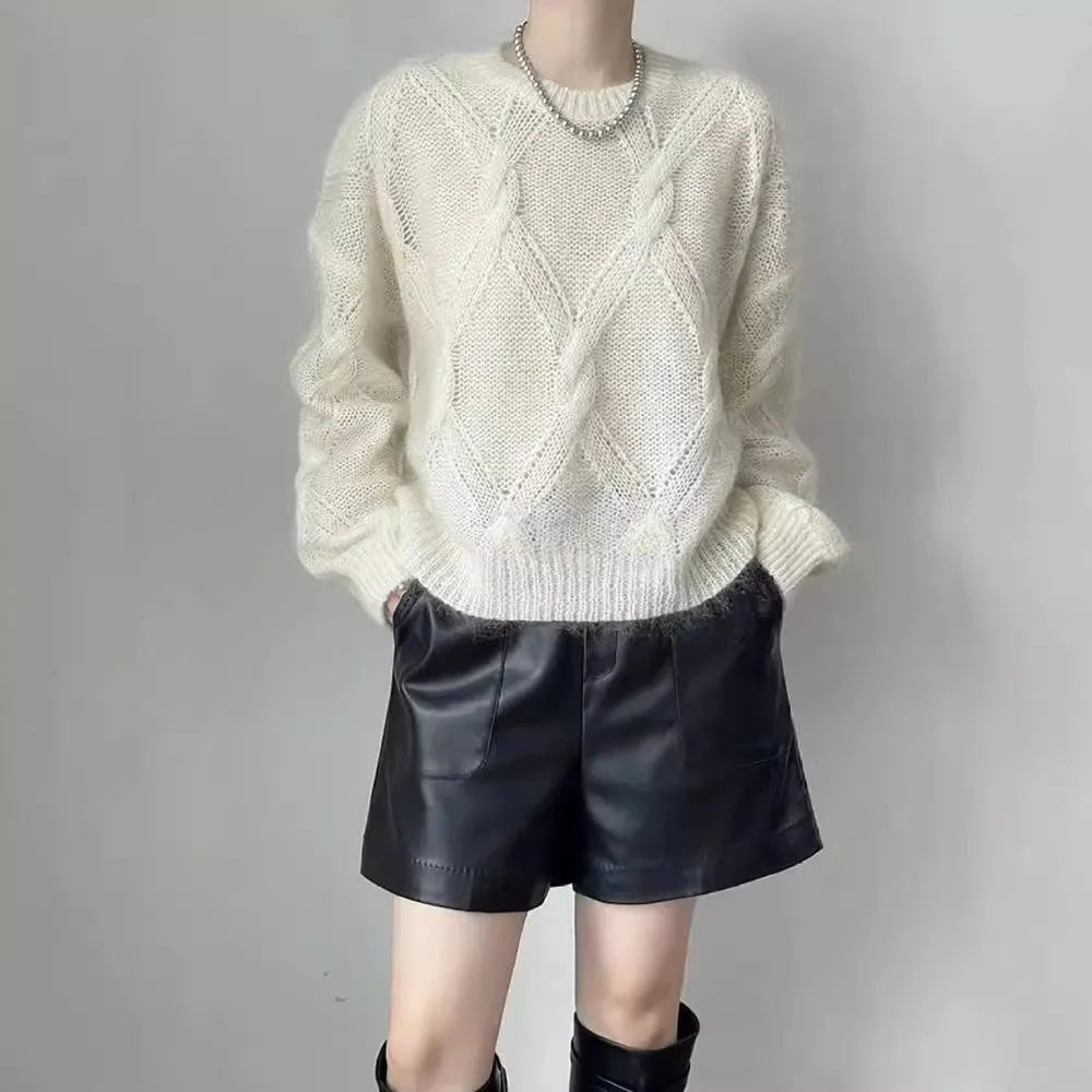Flytonn-women fall outfits high street ins style  birkenstock clogs outfit fall Cloud-like Soft Casual Simple Style Comfortable Solid Color Crocheted Sweater Loose Knitted Top Meinuo Wool
