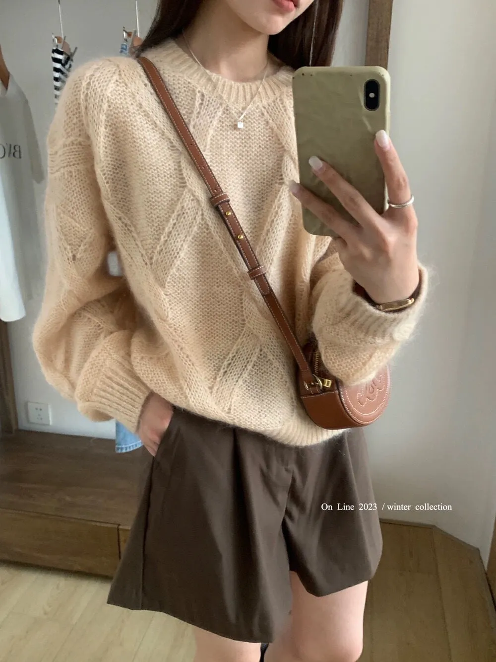 Flytonn-women fall outfits high street ins style  birkenstock clogs outfit fall Cloud-like Soft Casual Simple Style Comfortable Solid Color Crocheted Sweater Loose Knitted Top Meinuo Wool