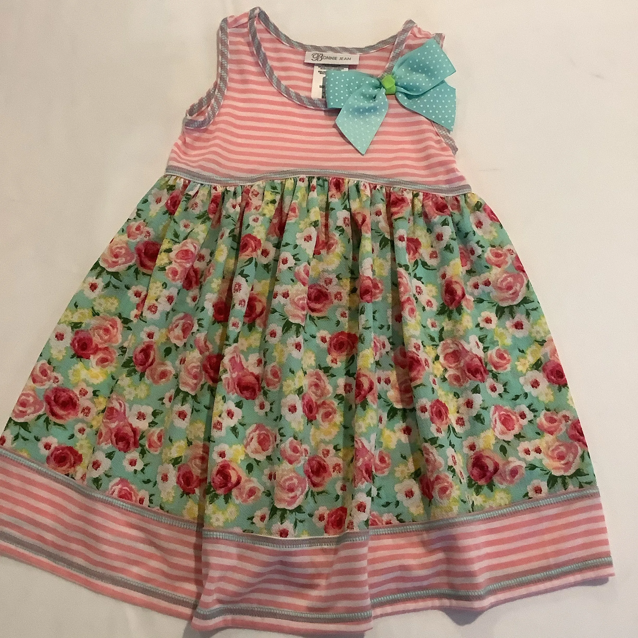 Pink Stripe and Floral Jersey Dress | Bonnie Jean