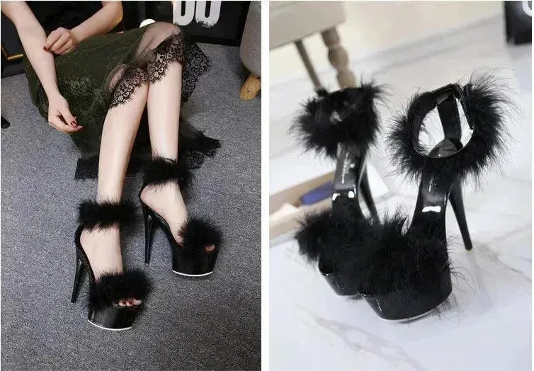 Super High Heel Plush Sandals Women's Thin Heel