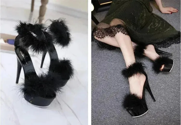 Super High Heel Plush Sandals Women's Thin Heel
