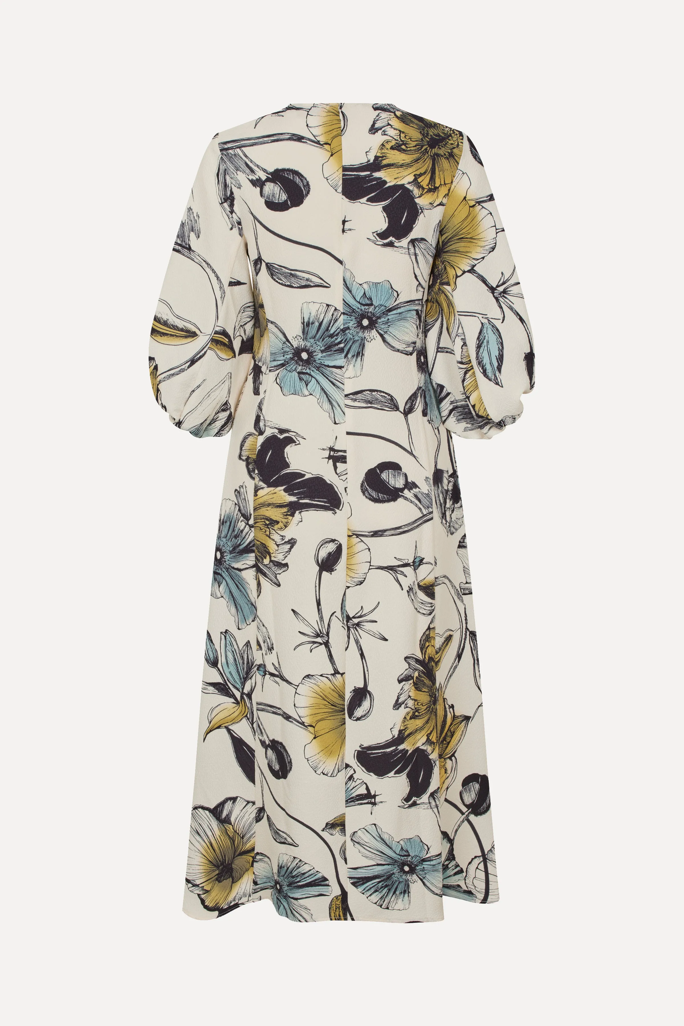 Three-Quarter Sleeve Midi Dress - Fine Line Poppies