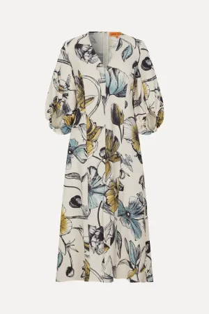 Three-Quarter Sleeve Midi Dress - Fine Line Poppies
