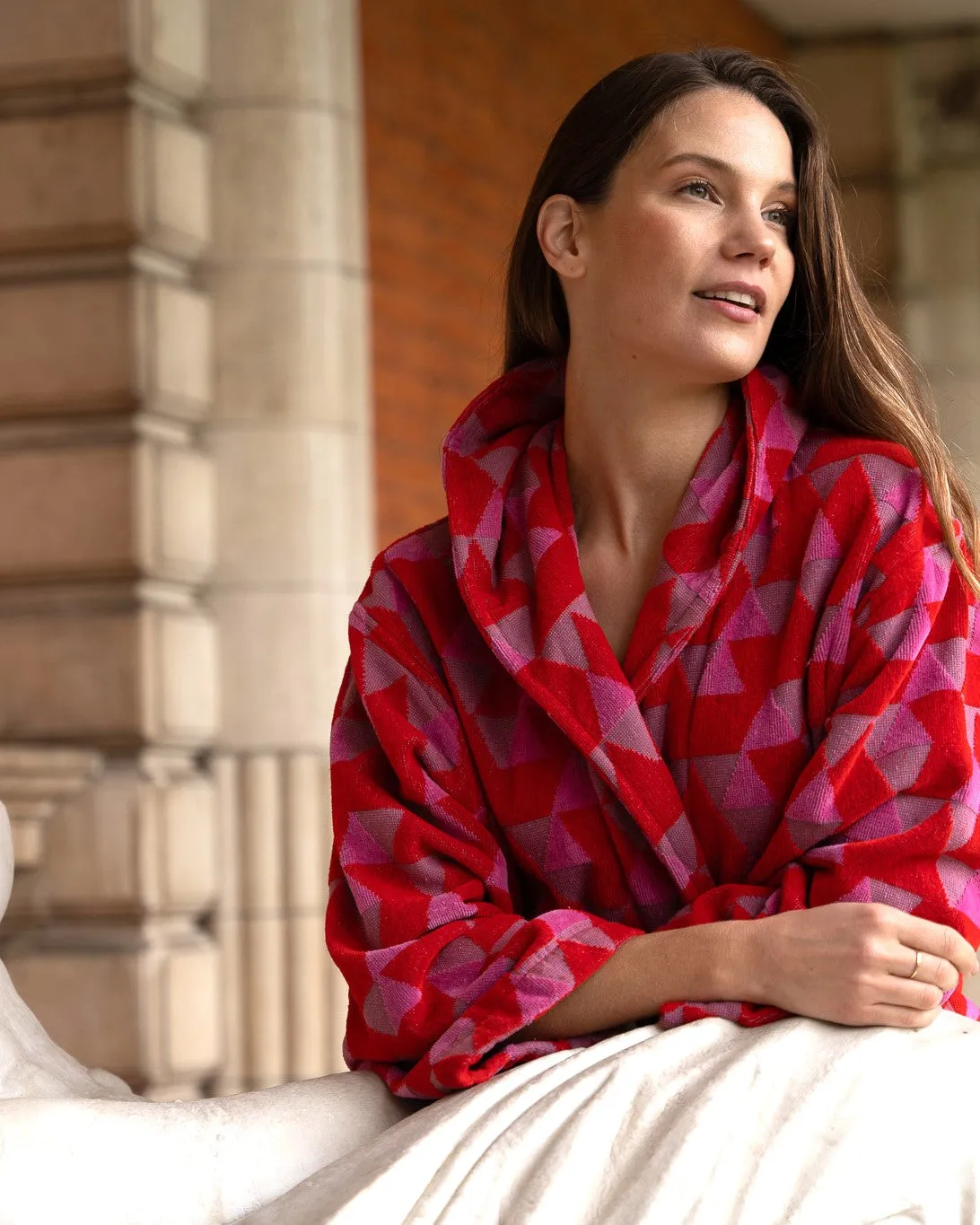 Women's Hooded Dressing Gown - Pink Diamond
